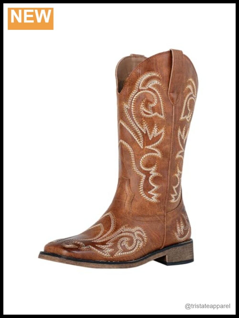 Women's Western Cowgirl Boots Square Toe Faux Leather Mid Calf